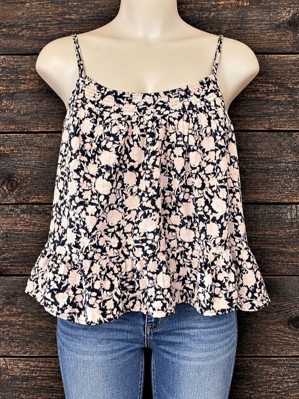 J.Crew Smocked Shell Tank Top in Floral-Print Cotton Floral Camisole Pink &